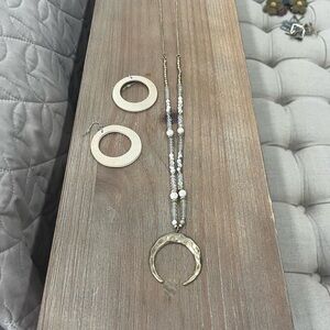 Gold Crescent Necklace and Earring Set